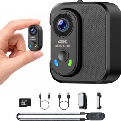 4K Mini Body Camera, Thumb Size POV Cam Action Camera with WiFi, EIS Stabilization, Magnetic Mount, 64GB Storage, Charging Case, Hands-Free Recording for Content Creator TikTok YouTube Vlogging