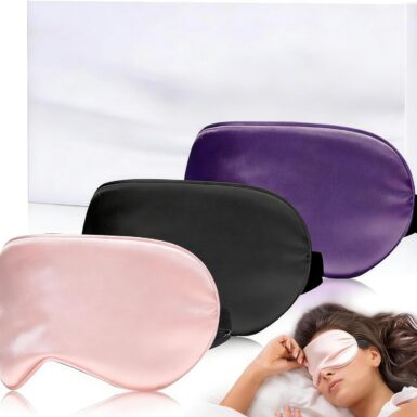 Eye Mask for Sleeping,3 Pack Silk Sleep Masks for Women Men-Blindfold for Travel on Airplane,100% Pure Silk Eye Mask for Sleep with Adjustable Strip（Black-Pink-Purple）